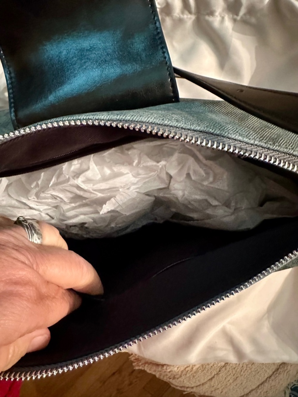 NWT Shoulder Bag in Distressed Denim and Black Leather - Picture 11 of 16